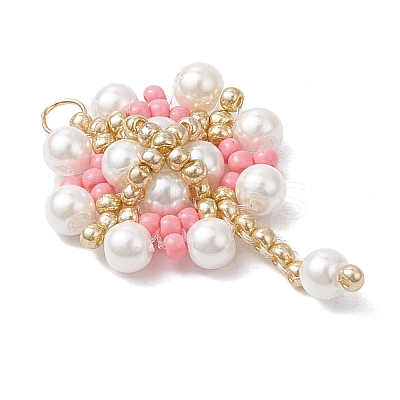 Glass Seed Beaded Flower Pendants PALLOY-MZ00827-05-1
