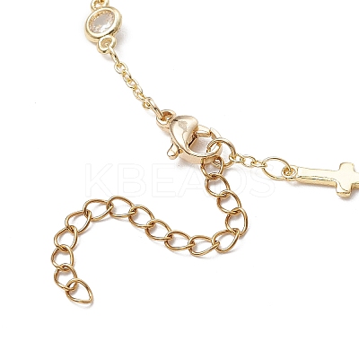 Brass Pave Clear Cubic Zirconia Flat Round Cross Bracelet Making AJEW-JB01356-1