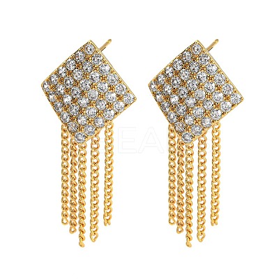 Clear Cubic Zirconia Rhombus Stud Earrings EJEW-P240-01G-1