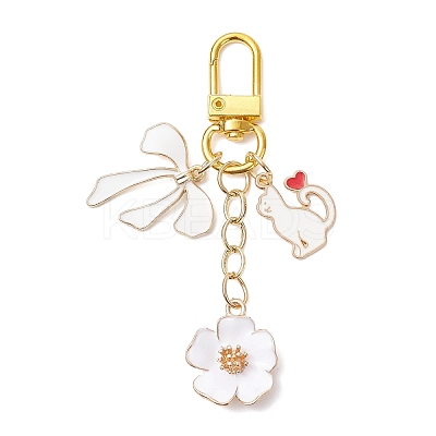 Flower & Bowknot & Cat Alloy Enamel Pendant Decorations HJEW-JM04294-02-1
