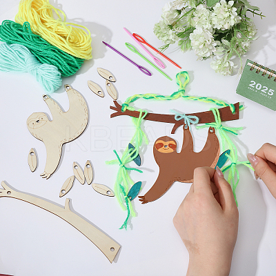 DIT Unfinished Wood Hanging Sloth Knitting Craft Kits TOOL-GL0001-13-1
