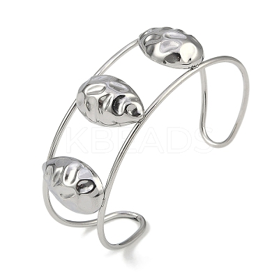Non-Tarnish 304 Stainless Steel Wide Hollow Textured Horse Eye Opaen Cuff Bangles BJEW-Q348-06P-01-1