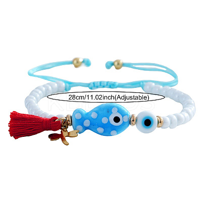 Cotton Tassel & 304 Stainless Steel Charm Bracelets AF1826-1
