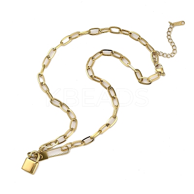 304 Stainless Steel Lock Pendant Paperclip Chain Necklaces for Women Men NJEW-Q028-07G-1