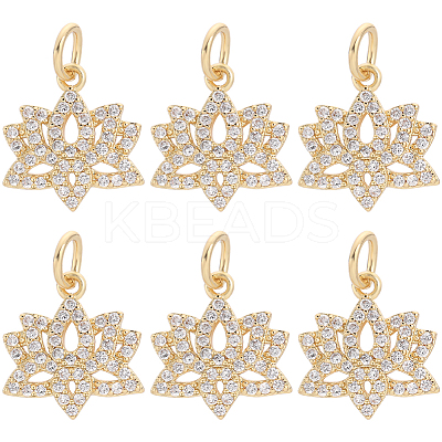 6Pcs Brass Micro Pave Clear Cubic Zirconia Charms ZIRC-BBC0002-18-1