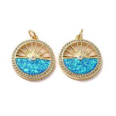 Brass Micro Pave Cubic Zirconia with Synthetic Opal Pendants KK-D096-16G-1