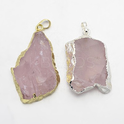 Natural Madagascar Rose Quartz Electroplate Big Pendants G-F168-06-1