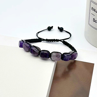 Natural Amethyst Cuboid Beaded Braided Bead Bracelets FS-WGE3E5A-06-1