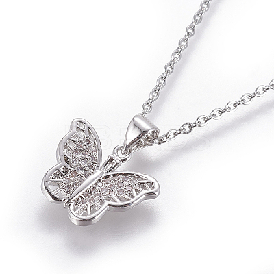 304 Stainless Steel Pendant Necklaces NJEW-E141-08P-1