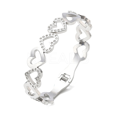 Hollow Heart 304 Stainless Steel Bangles for Women BJEW-A166-01B-P-1