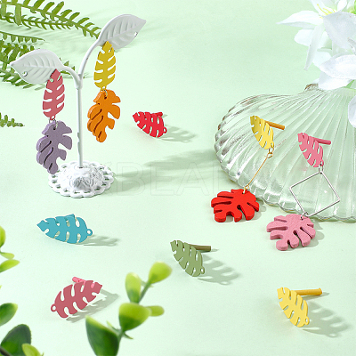 24Pcs 6 Color Iron Leaf Stud Earring Findings IFIN-PH0001-99-1