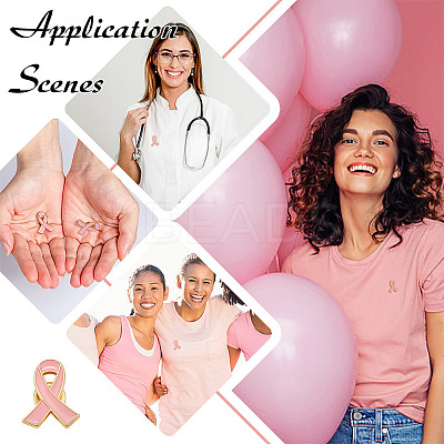 40Pcs Breast Cancer Awareness Pink Ribbon Enamel Pin JEWB-ME0001-22-1