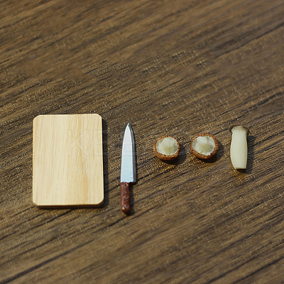 Mini Resin Mushroom & Wooden Cutting Board & Alloy Kitchen Knife Sets BOTT-PW0002-134A-1
