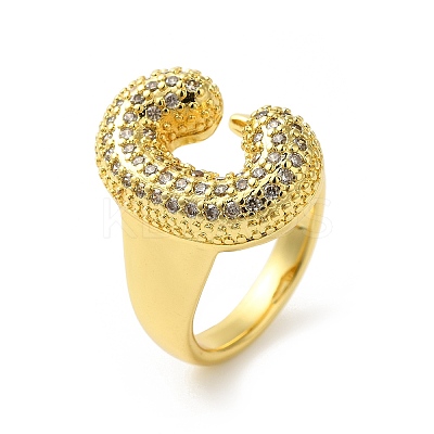 Letter Brass Micro Pave Clear Cubic Zirconia Open Cuff Ring for Women RJEW-N046-03C-G-1