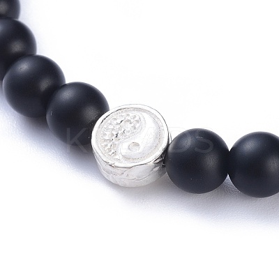 Feng Shui Natural Black Agate(Dyed & Heated) Beaded Stretch Bracelets BJEW-JB05021-03-1