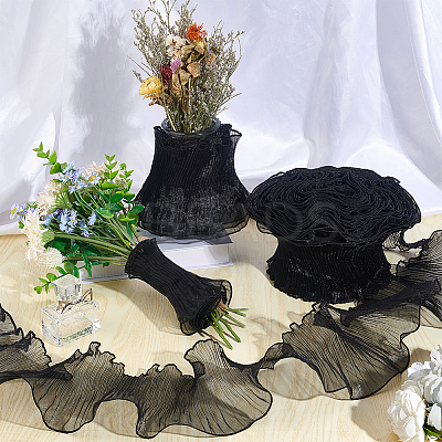 Polyester Pleated Lace Trim Ribbon OCOR-WH0079-45A-1