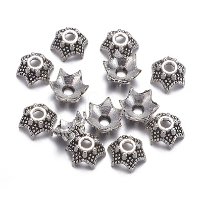 6-Petal Flower Tibetan Silver Bead Caps LS-AA188-1