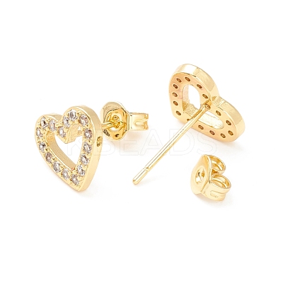 Clear Cubic Zirconia Open Heart Stud Earrings EJEW-P196-12G-1