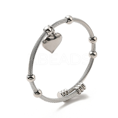 Non-Tarnish 304 Stainless Steel Heart Charms Cuff Bangle BJEW-P283-07P-1