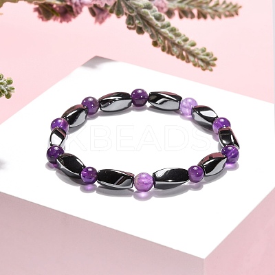 Round Natural Amethyst Stretch Bracelets X-BJEW-G072-10-1