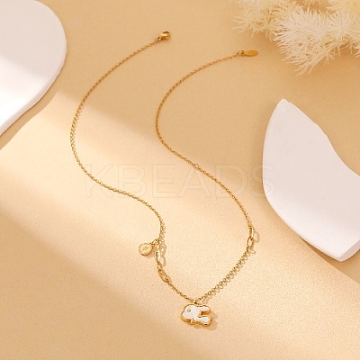 Natural Shell Rabbit Pendant Necklace with Stainless Steel Chains HF5766-1