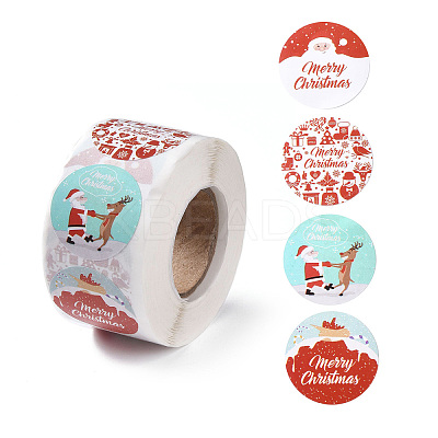 4 Patterns Christmas Round Dot Self Adhesive Paper Stickers Roll DIY-A042-03A-1