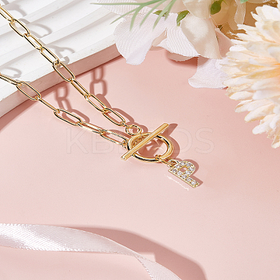 1Pc 304 Stainless Steel Chain & Brass Micro Pave Cubic Zirconia Letter Pendant Necklaces NJEW-LP0001-36P-G-1
