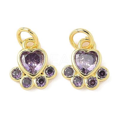 Brass Pave Cubic Zirconia Paw Print Charms KK-I355-17G-02-1