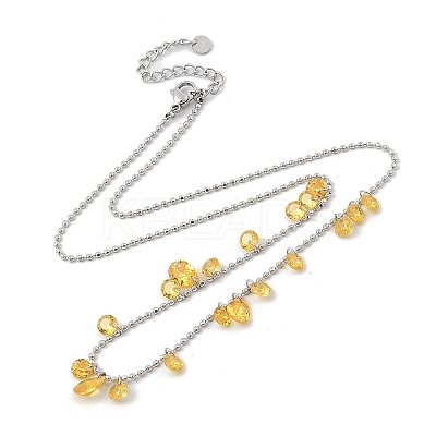 304 Stainless Steel Cubic Zirconia Teardrop & Flat Round Bib Ball Chain Necklaces for Women NJEW-F328-11P-03-1