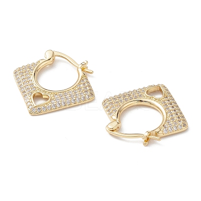 Rhombus with Heart Clear Cubic Zirconia Hoop Earrings EJEW-M216-10G-1