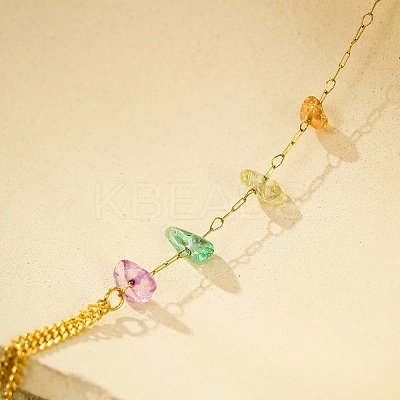 Gemstone Chip Link Chains for Women BJEW-G739-02G-1