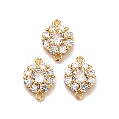 Brass Pave Clear Cubic Zirconia Flat Round Connector Charms KK-H515-10B-G-1