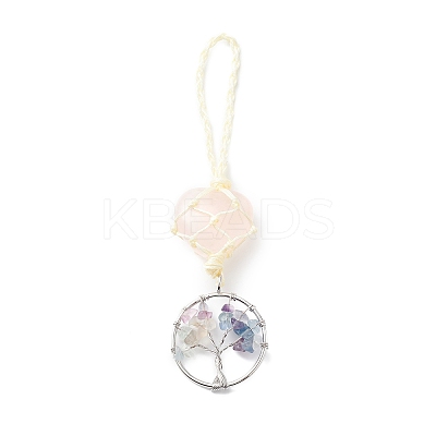 Heart Natural Rose Quartz Pendant Decoration DJEW-PW0002-22L-1