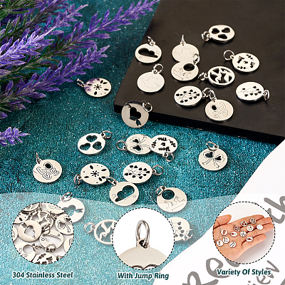 24Pcs 12 Styles 304 Stainless Steel Charms STAS-TA0002-31-1