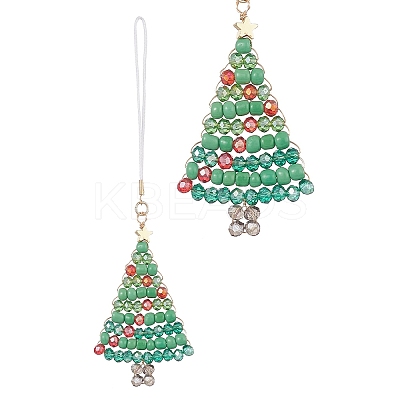 Christmas Glass Seed Beaded Pendant Decorations HJEW-TA00013-01-1