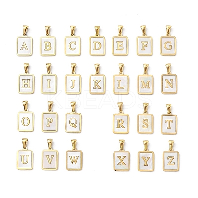 26Pcs Letter A~Z Ion Plating(IP) 304 Stainless Steel Pave Shell Pendants STAS-G327-01G-1