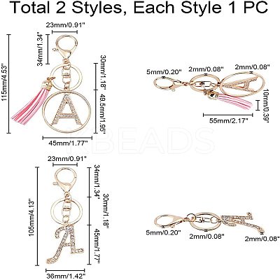 2Pcs 2 Style Alloy Rhinestone Keychain Sets KEYC-WR0001-01A-1