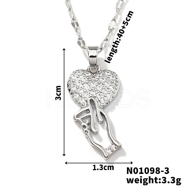 Brass Micro Inlaid Cubic Zirconia Heart with Hand Pendant Elegant Fashion Necklaces for Women DA5797-2-1