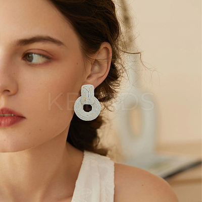 4 Pairs 4 Colors Raffia Grass Donut Dangle Stud Earrings EJEW-FI0002-30-1