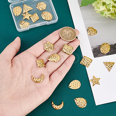 20Pcs 10 Style Textured Stainless Steel Pendants FIND-GA0002-23-1
