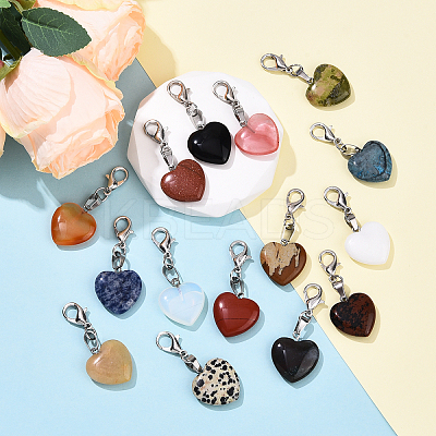 15Pcs Heart Natural & Synthetic Mixed Stone Pendant Decorations HJEW-YW00170-1