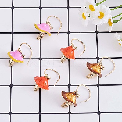 Enamel Mushroom Dangle Stud Earrings JE987C-1