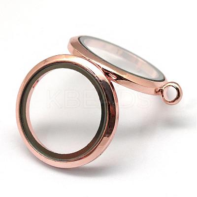 Flat Round Alloy Glass Magnetic Photo Frame Living Memory Floating Locket Pendants PALLOY-S046-01RG-1