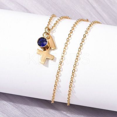 304 Stainless Steel Glass Drill Birth Stone Constellation Pendant Necklaces LS-STAS-D305-08G-I-1