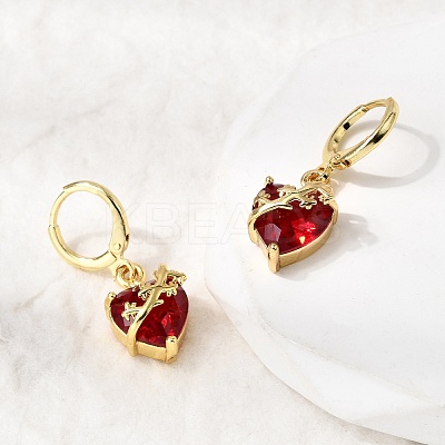 Heart Brass Glass Hoop Earrings EJEW-P333-09B-G-1