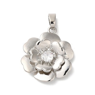 Rack Plating Brass Micro Pave Clear Cubic Zirconia Pendants KK-U022-04P-1