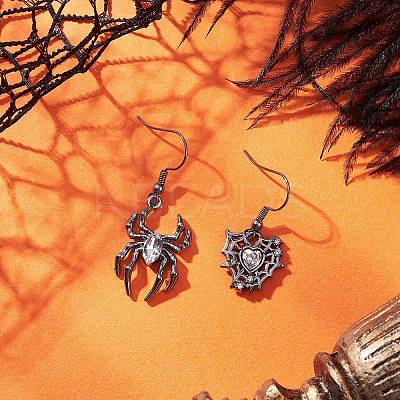Alloy Rhinestone Spider & Heart Dangle Earrings EJEW-JE06655-02-1