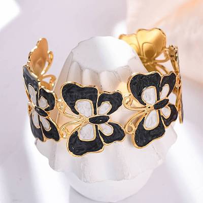 304 Stainless Steel Enamel Cuff Bangles for Women LS-BJEW-P347-01G-C-1
