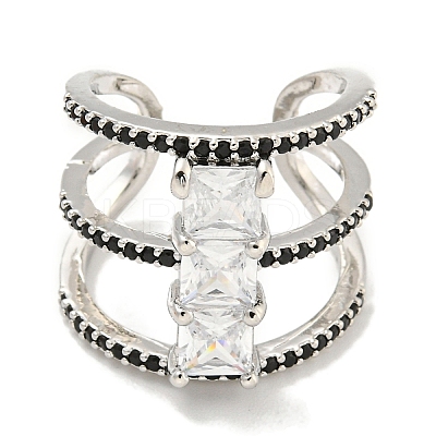 Square Rack Plating Brass Micro Pave Cubic Zirconia Wide Open Cuff Rings for Women RJEW-F162-14P-1