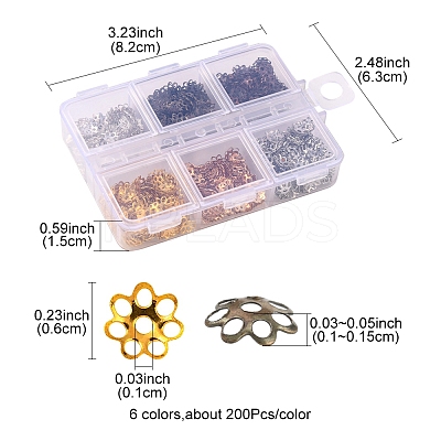 1200Pcs 6 Style Iron Bead Caps IFIN-YW0001-39-1
